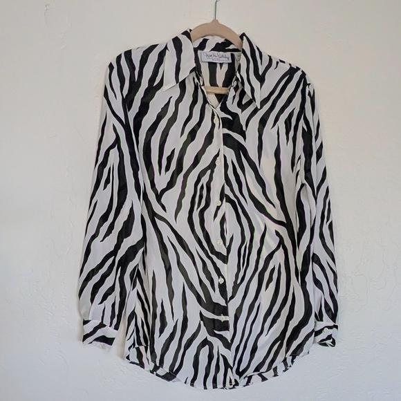 VTG DVF Black & White Zebra Button-Down Shirt 80s 90s Maximalism Loud Luxury - Picture 2 of 9